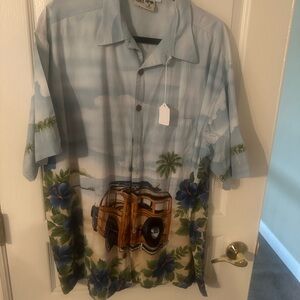 Men's Light Blue Hawaiian Shirt with Car Print